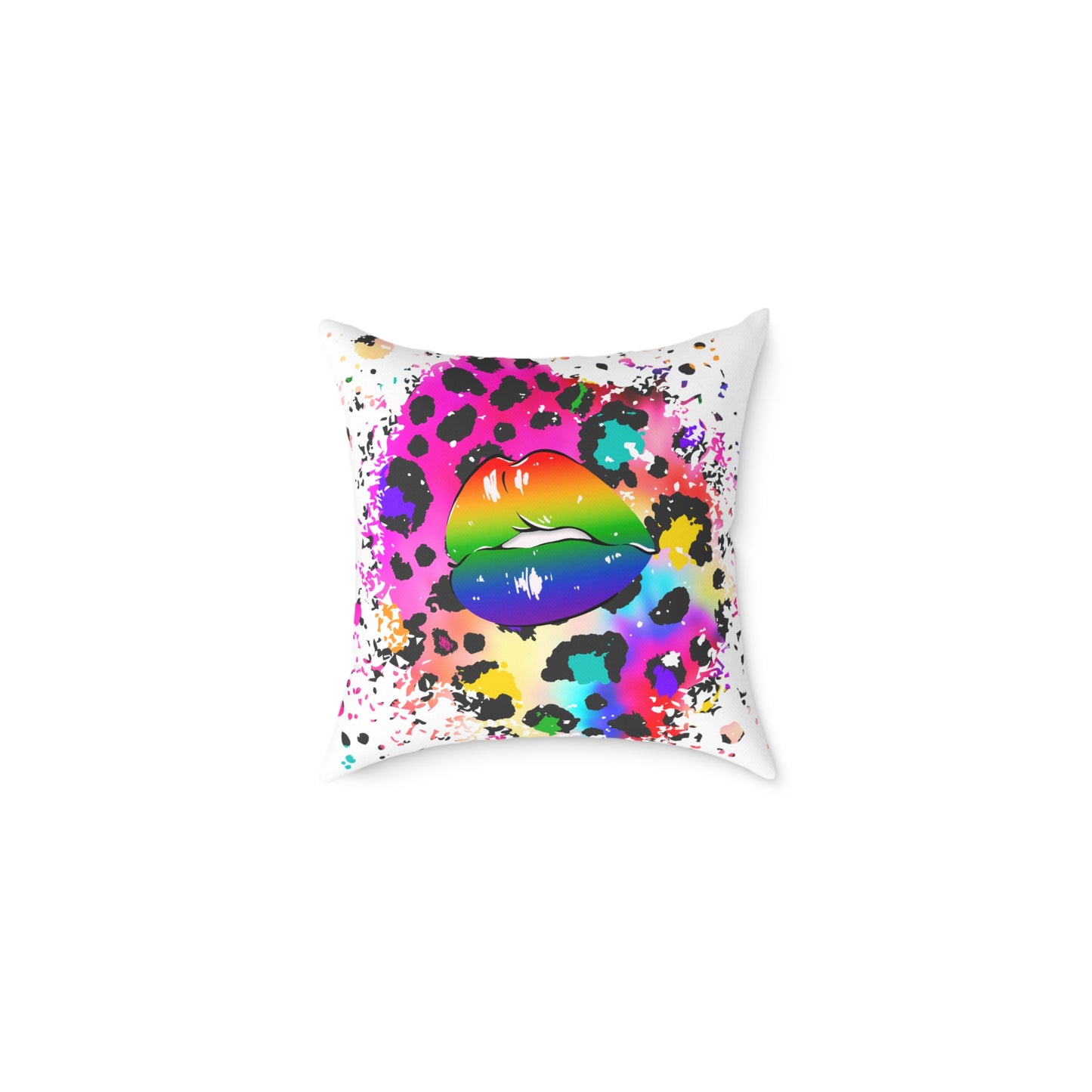Splash Cheetah Rainbow Lips Poly Pillow