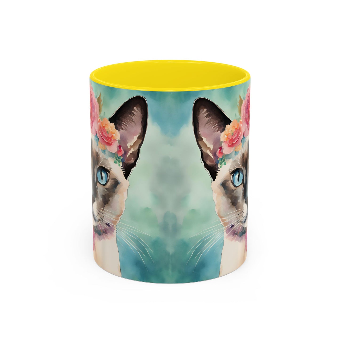 Floral Siamese Cat 01 Accent Coffee Mug - 11oz Perfect for Cat Lovers & Gifts