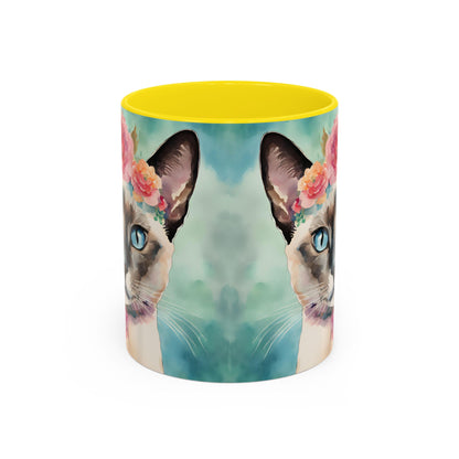 Floral Siamese Cat 01 Accent Coffee Mug - 11oz Perfect for Cat Lovers & Gifts