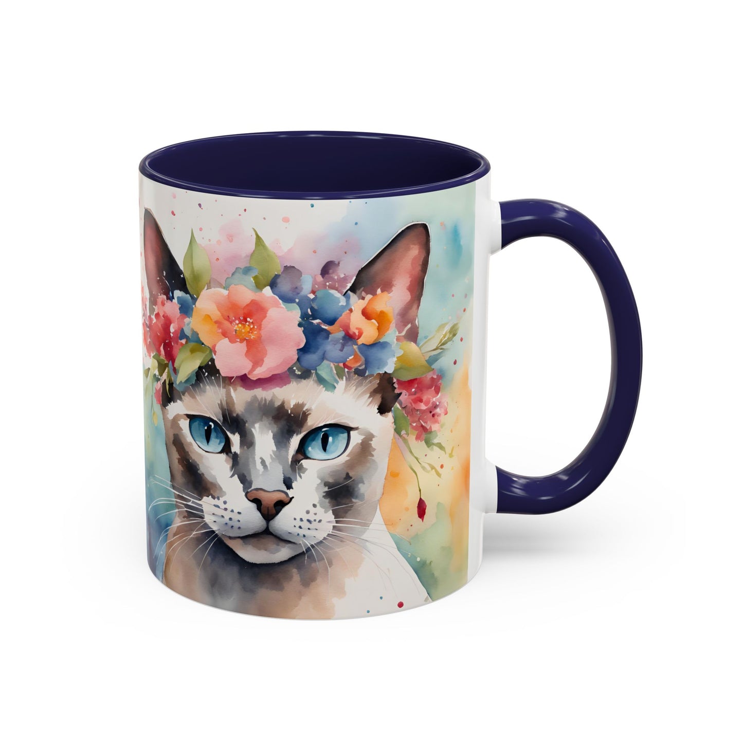 Floral Siamese Cat 03 Accent Coffee Mug - 11oz Perfect for Cat Lovers & Gifts
