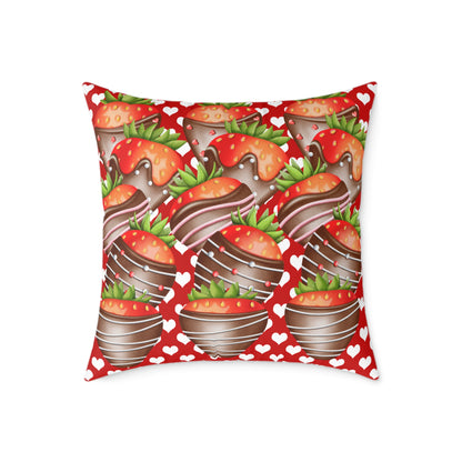 Valentine Chocolate Covered Strawberries 2 Poly Pillow