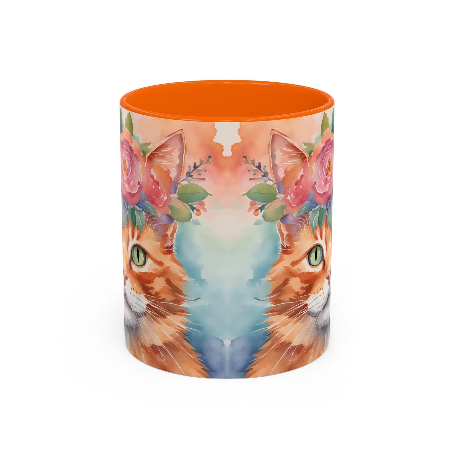 Floral Ginger Cat 01 Accent Coffee Mug - 11oz Perfect for Cat Lovers & Gifts