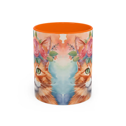 Floral Ginger Cat 01 Accent Coffee Mug - 11oz Perfect for Cat Lovers & Gifts