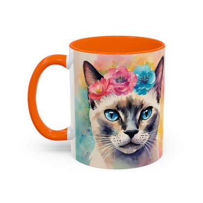 Floral Siamese Cat 04 Accent Coffee Mug - 11oz Perfect for Cat Lovers & Gifts