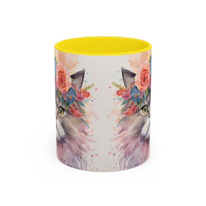 Floral Siamese Cat 03 Accent Coffee Mug - 11oz Perfect for Cat Lovers & Gifts