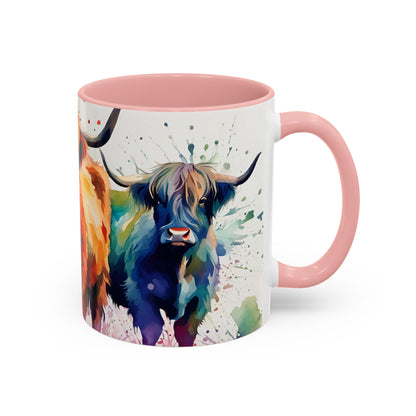 Multicoloured Highland Cow 4 Accent Mug 11oz