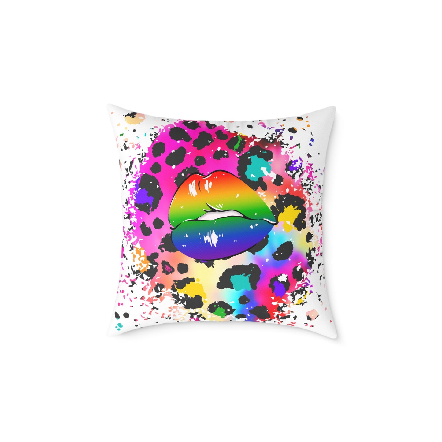 Splash Cheetah Rainbow Lips Poly Pillow