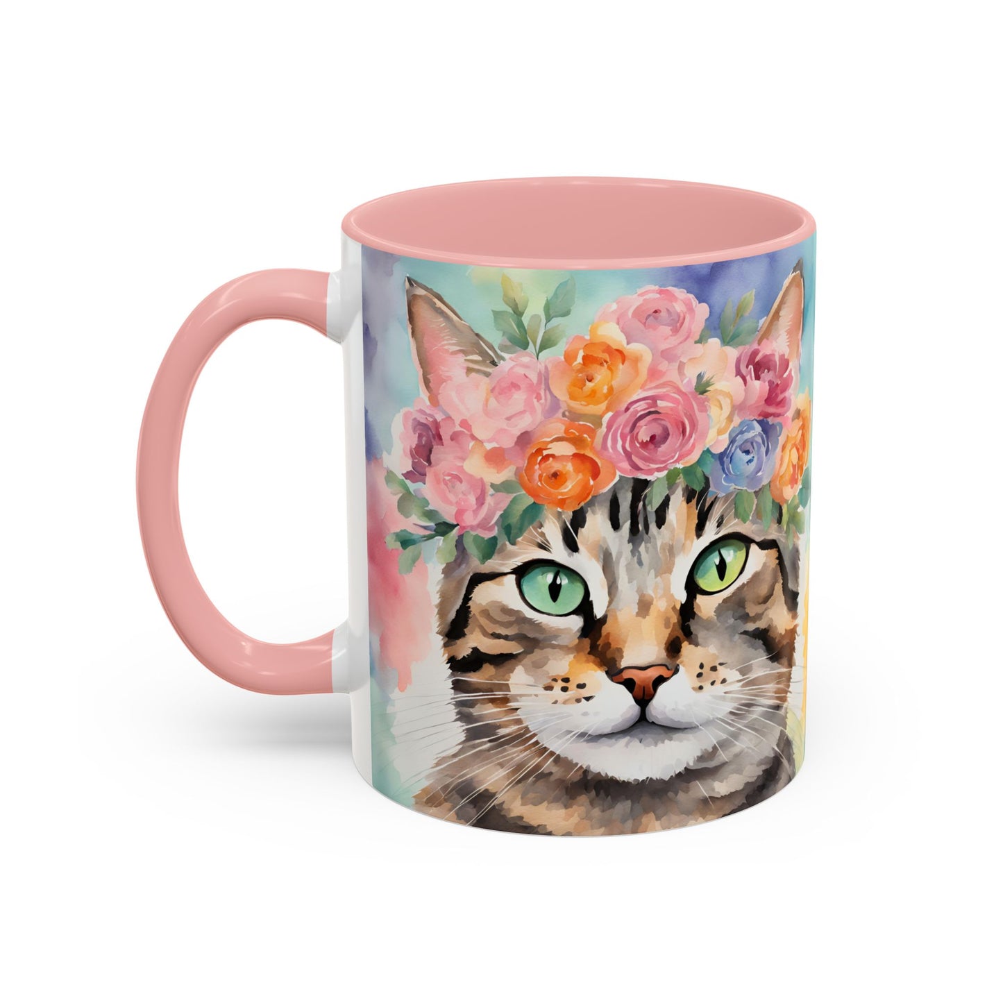 Floral Tabby Cat 01 Accent Coffee Mug - 11oz Perfect for Cat Lovers & Gifts