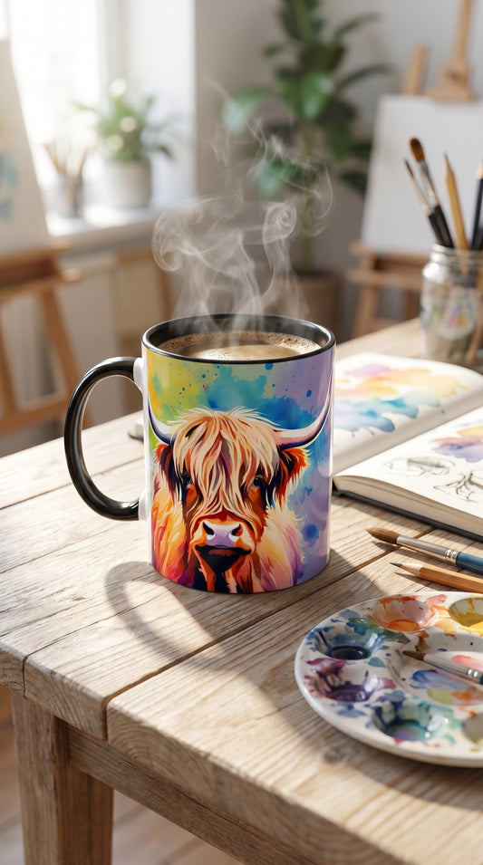 Multicoloured Highland Cow Coffee Mug 11oz