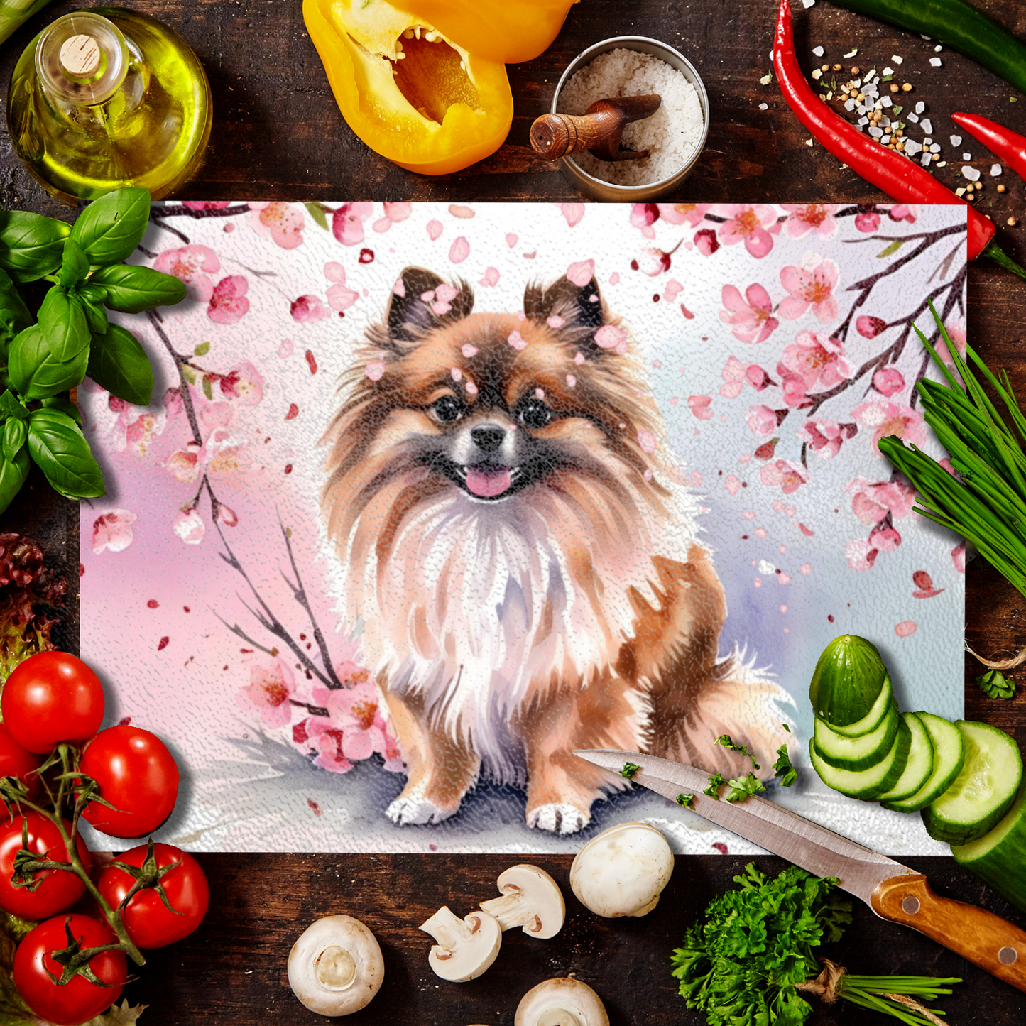 Pomeranian 01 Glass Chopping Board